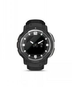 Garmin Instinct Crossover nutikell, must grafiit Ümmargune, must nutikell Garmin Instinct Crossover, must-hõbedane raam ja digitaalne monitor.