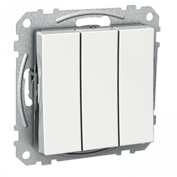 Schneider Electric Exxact lülitusnupp, valge Kolm valget lülitusnuppu metallist Exxact paigaldusraamis. Eestvaade.