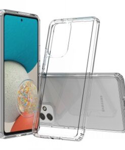 Läbipaistev kaitsekorpus Samsung Galaxy A14 5G telefonile, püstipilt eest ja tagant.