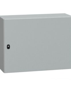 Schneider Electric seinakapp metallkarkassiga 600x800x300 mm Hall seinakapp, ristkülikukujuline, metallist, esiküljel üks must lukk, pildistatud otse eest.
