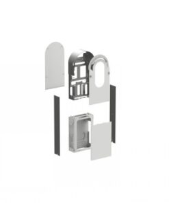 Schneider Electric Evlink Pro AC metallkomplekt, eraldi osad Eraldi metallkomponendid Schneider Electric Evlink Pro AC laadimisseadme korpusele, vaade eest.