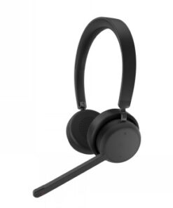 Must Lenovo Wireless Stereo Headset kõrvaklapid, mikrofon ja polsterdatud kõrvapadjad, stuudio vaatenurk.