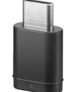 Must Lenovo Bluetooth-vastuvõtja USB-C-liidesega, püstiasendis valgel taustal.