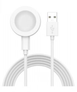 Hõbedane Huawei juhtmevaba laadija ümmarguse laadimisaluse ja integreeritud USB-kaabliga.