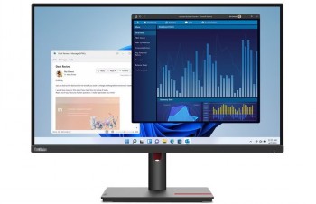 Lenovo 27-tolline UHD-monitor õhukeste äärtega, kus Microsoft Windowsi programmid on avatud.