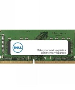 Roheline DELL SODIMM DDR5 mälupulk, valge kleebis ja Dell logo keskel. Vaade eest.