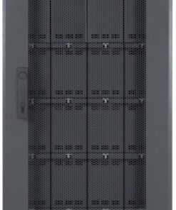 ABB DPA UPSCALE ST 60KVA UPS-seade, võimas toitelahendus ABB must kõrge UPS-seade, ristkülikukujuline vorm, esipaneelil sinine monitor ja ventilatsiooniavad.