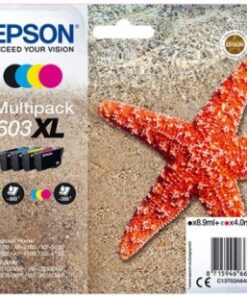 Epson 603XL tint, oranži meritähe kujutis, mis meenutab tähti, ja pakendi andmed.