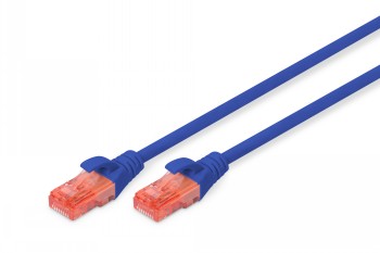 Sinine 1-meetrine CAT 6 võrgukaabel oranžide pistikutega.