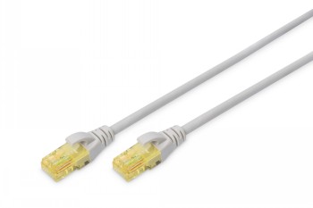 Hall 1 meetri CAT 6A võrgujuhe, RJ45-pistikud mõlemas otsas, lähivaade ülanurgast.
