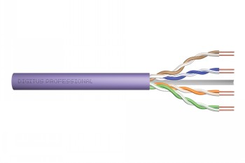 Digitus CAT 6 U-UTP paigalduskaabel 305 m, violetne Violetne CAT 6 U-UTP kaabel, millel on näha neli värvilist juhtmepaari ühenduses.