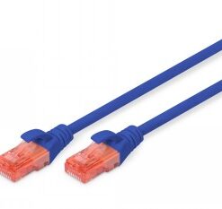 Sinine 1-meetrine CAT 6 võrgukaabel, mille mõlemas otsas on oranžid RJ45-pistikud.