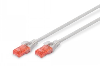 Hall 1-meetrine CAT 6 U-UTP võrgukaabel oranžide pistikutega, horisontaalses asendis.