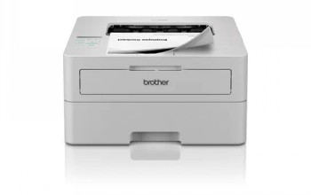 Hele Brother HL-L2865DW printer, millelt paistab väljuv leht. Kompaktne lauamudel.