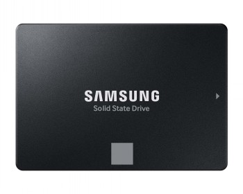 Samsung 870 EVO SSD, must, 2.5-tolline ristkülikukujuline ketas, keskel valge logo.