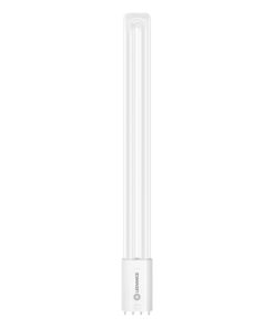 Piklik valge Ledvance kaubamärgiga LED-luminestsenstorule, millel on 2G11 sokkel.