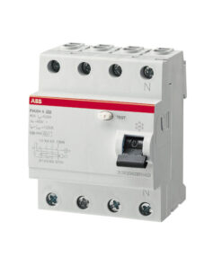 ABB FH200 rikkevoolukaitselüliti 40A 30mA, 4-pooluseline. Valge ABB 4-pooluseline rikkevoolukaitselüliti punase logo ja manuaalse hoovaga.