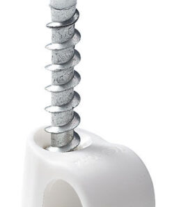 Schneider Electric Thorsman kinnitusklamber TCX-C3, valge Torx-mudel Valge plastist Torx-peakruviga kinnitus. Pildil on näha kinnituse detaile, nagu spiraalikujuline metallkruvi...