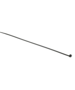 Must 300 mm pikk ja 4,8 mm lai plastikust kaabliside valgel taustal.