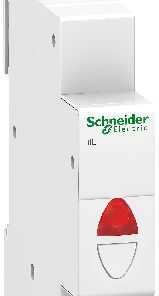 Schneider Electric Acti 9 LED-märgutuled, 230VAC, roheline värv Valge Schneider Electric Acti 9 LED-märgutuled punase ja rohelise märgiga, kompaktse vertikaalse kujuga.