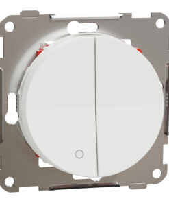 ELKO ONE 2+1 lüliti, valge - Schneider Electric Ümmargune valge ELKO ONE 2+1 lüliti metallist paigaldusplaadiga, kujutatud eestvaates.