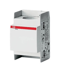 ABB 150/5A kaablitrafo, DIN-liist, 3 moodulit Valge DIN-liistule kinnitatav ABB 150/5A kaablitrafo hallide ja punaste detailidega.