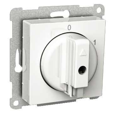 Schneider Electric Exxact 2-nupuline pöördlüliti, valge Valge ruudukujuline 2-nupuline pöördlüliti, paigaldusraam kaasas, tähistused 0 ja 1.