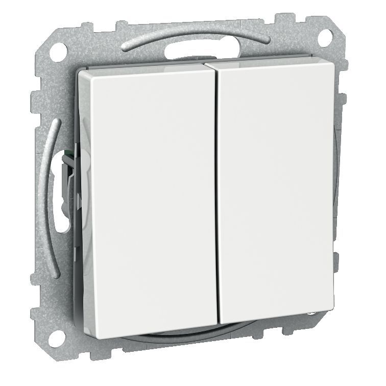 Schneider Electric Exxact 5-lüliti, valge, stiilne ja praktiline Valge Schneider Electric Exxacti seeria topeltlüliti metallist taustaraamiga.