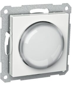 Schneider Electric Exxact märgutuli, selge lääts ja valge raam Ümmargune selge lääts valges ruudukujulises raamis metallist alusplaadiga.