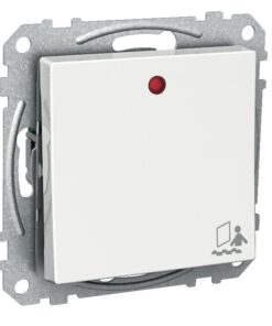 Valge, ruudukujuline Schneider Electric Exxact valguslüliti punase LED-tulega keskel.
