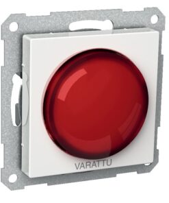 Schneider Electric Exxact hõivattud valgus, punane lääts, 230V. Punane hõivattud valgus, ümmargune lääts valge raamiga ja metallist taust.