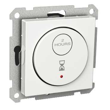 Schneider Electric Exxact valge elektrooniline taimer Valge, ruudukujuline elektrooniline taimer, millel on nupp ja tekst 2 hours.