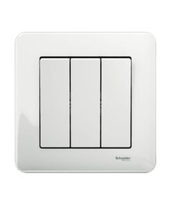 Schneider Electric Exxact 1+1+1-lüliti, valge seinamudel Kolmeosaline valge seinakompelöör kruvipaigaldusega ja läikiva pinnaga eestvaates.