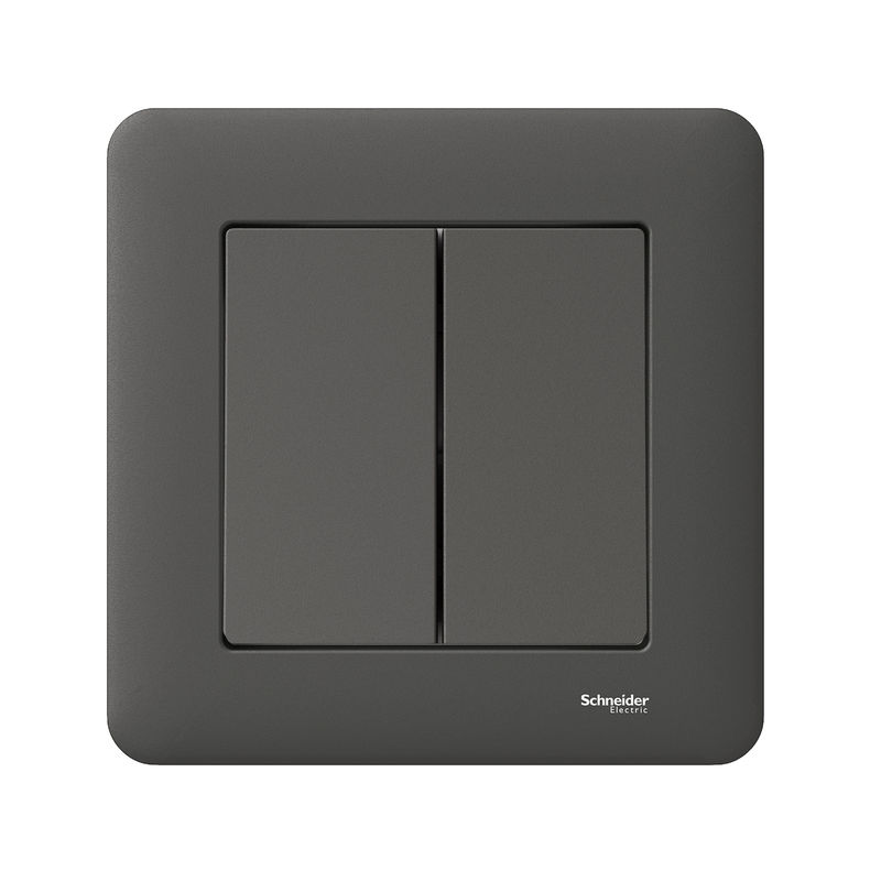 Schneider Electric Exxact 6+6-lüliti, antratsiit Tumehall kaheosaline lüliti, millel on täpselt määratletud nurkne disain ja sile pind.
