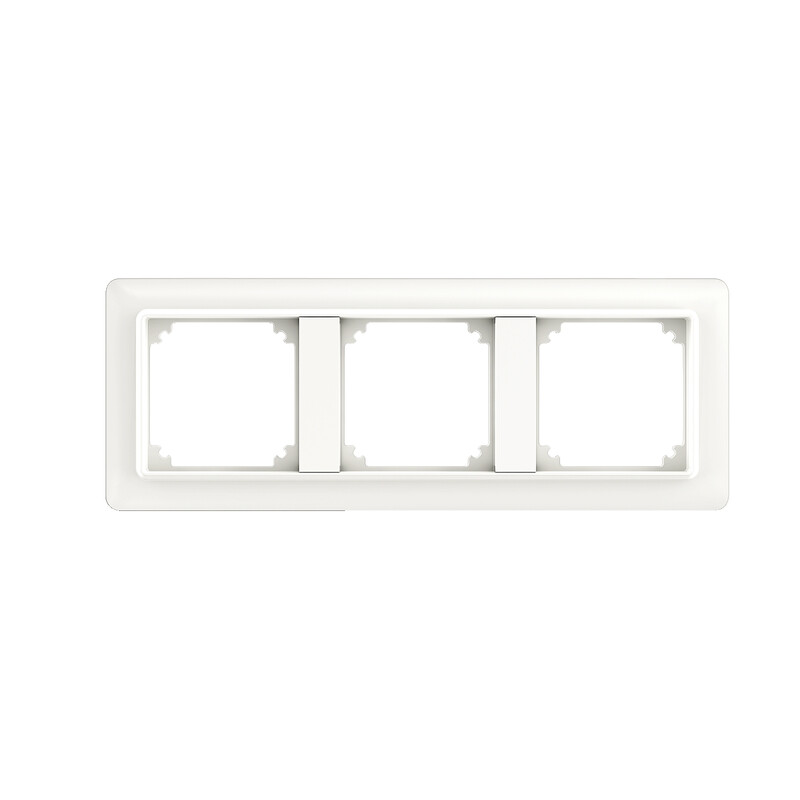 Schneider Electric Exxact 3-osaline valge raam, modernne disain Valge, ristkülikukujuline 3-osaline raam, millel on kolm tühja avaust, neutraalne taust.