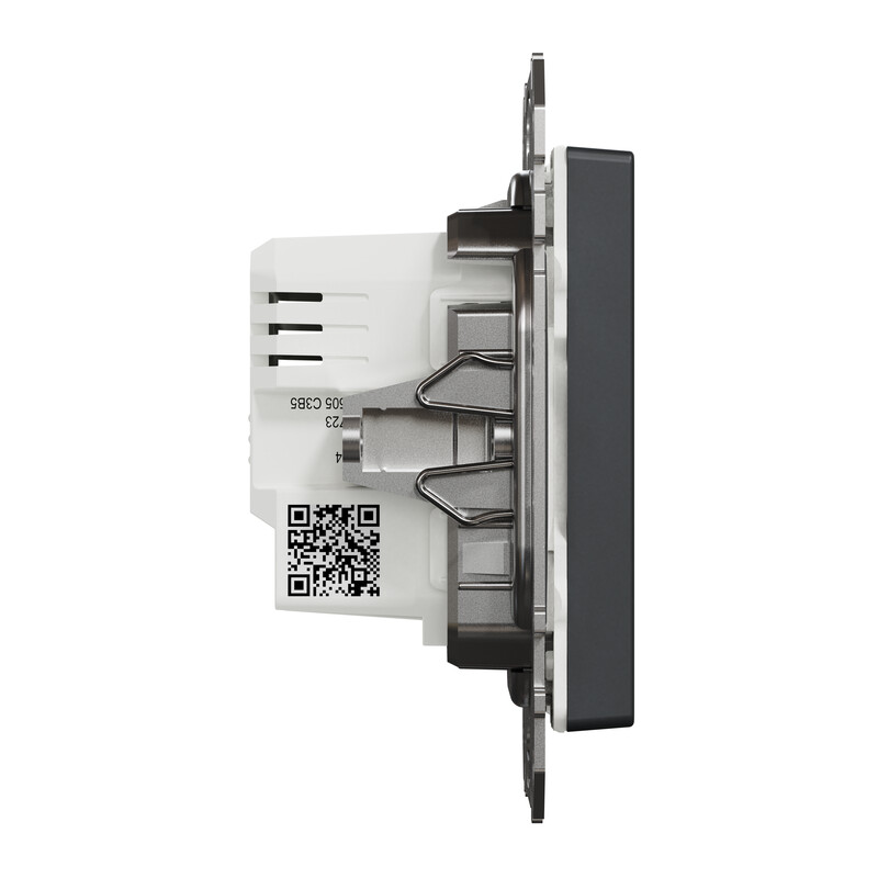 Schneider Electric relelüliti Exxact 10 A Wiser ANT, külgvaade. Relelüliti, millel on valge korpus ja must esipaneel, seina peale paigaldatav külgprofiil.