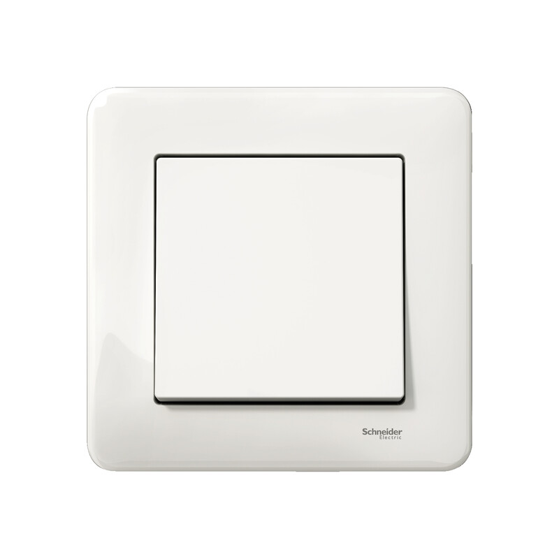 Schneider Electric Exxact 7-lüliti valge, nähtav eestpoolt Valge Schneider Electric Exxact 7-lüliti, ruudukujuline disain ja sile pind, vaade eest.